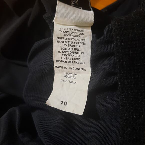 Longitude Womens Black One Piece Swimsuit With Sequined Ruffle Straps Size 10 - Picture 5 of 6